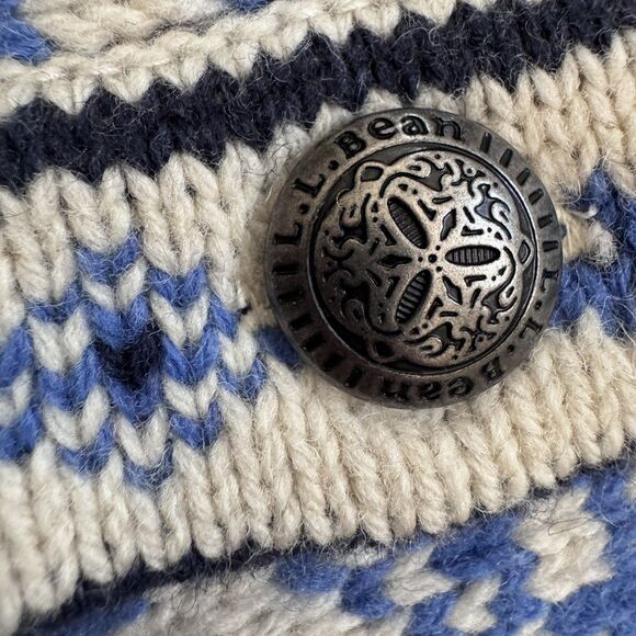 L.L. Bean Cardigan Sweater Blue Cream Nordic Fair Isle Wool Ski Womens Small Reg - Picture 5 of 8